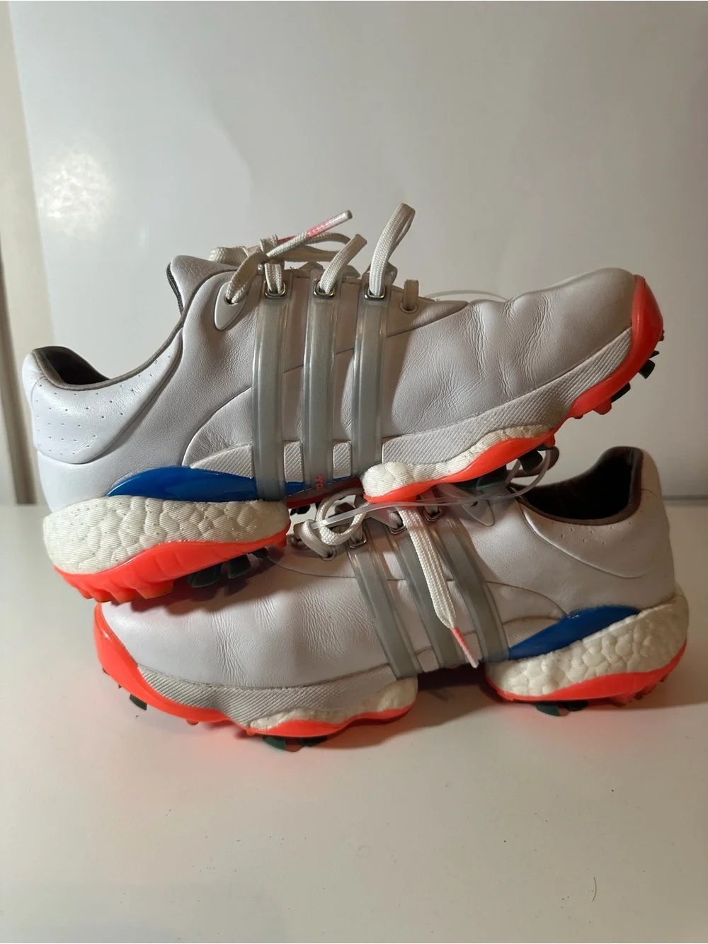 Adidas Tour360 22 Boost Golf Shoes Men’s 8.5 White Silver Orange Spikeless GV724